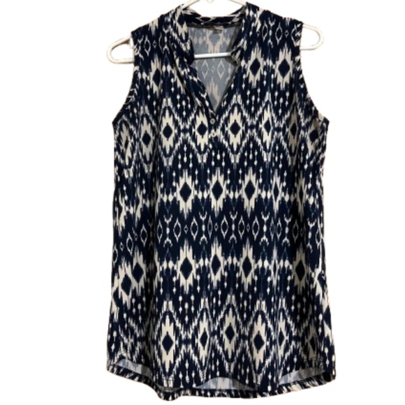 Carol Rose Women’s Navy and Cream Aztec Print Sleeveless Summer Top Sz-M - Picture 1 of 4